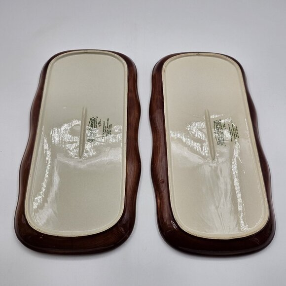 Tara Temptations Snack Serving Trays Chip & Dip in Floral Lace Brown Lot of 2 - Picture 3 of 7